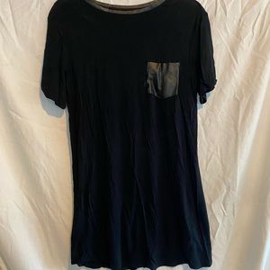 Abercrombie and Fitch Black Slinky T-shirt Dress with Leather Trim